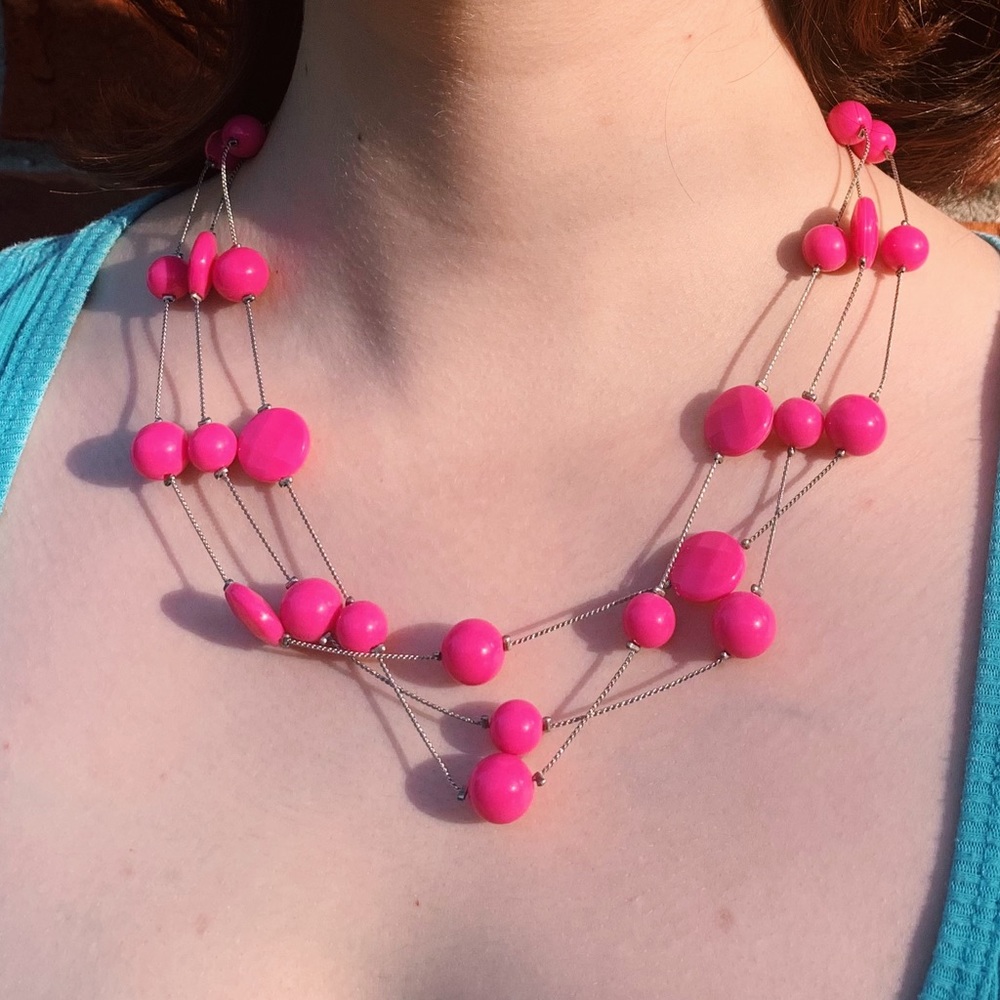 Hot pink necklace + earrings